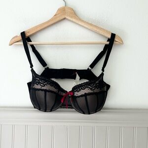 Passionata 34D Push Up Chic Black Lace Bra with Bow Accent